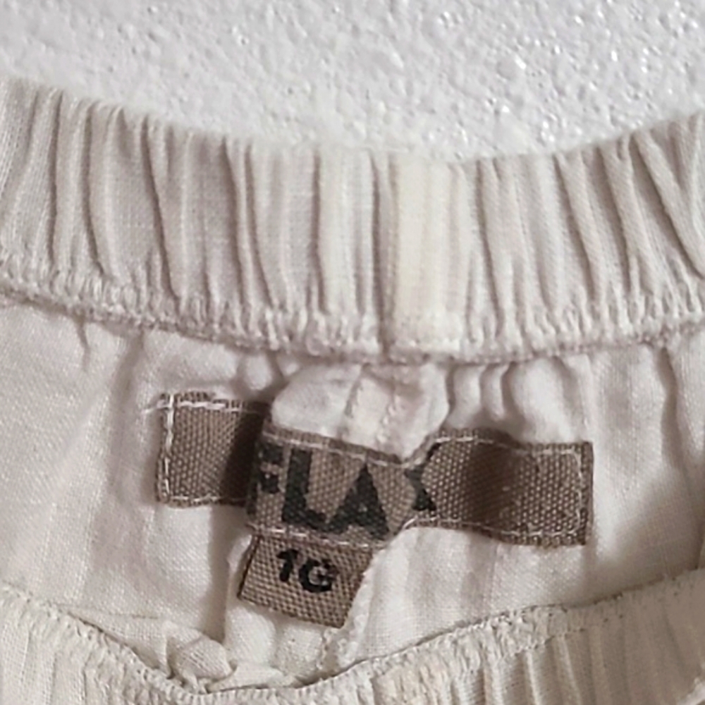 Flax 100% Linen Pants wide leg Crop Lagenlook Size 10 Eladtic Waistband Cream - Picture 5 of 7